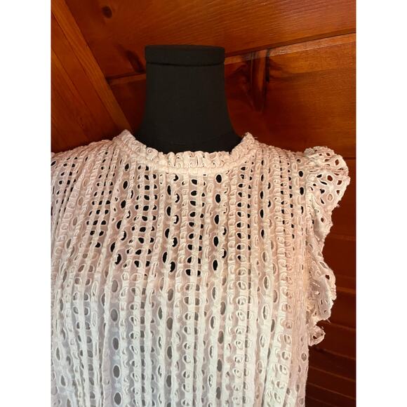 Madewell Eyelet Lace Ruffle Sleeve Pintuck Mini Dress sz L - Picture 6 of 9